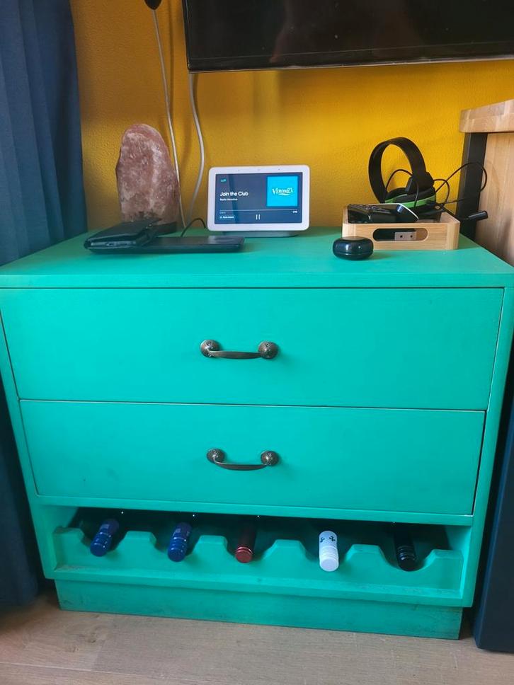 Houten Ladekast met Wijnrek - Groen, Huis en Inrichting, Kasten | Ladekasten, Gebruikt, Minder dan 100 cm, Minder dan 50 cm, 25 tot 50 cm