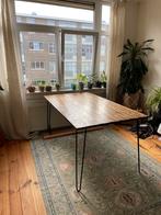 Houten tafel met zwarte industriële poten, Huis en Inrichting, Tafels | Eettafels, Ophalen, Rechthoekig, 50 tot 100 cm, Industrieel
