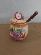 Keramische jam/honingpot met fruitdecor, Antiek en Kunst, Antiek | Keramiek en Aardewerk, Ophalen of Verzenden