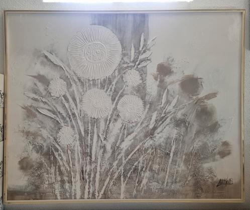 Handgeschilderde bloemen op canvas doek, Antiek en Kunst, Kunst | Schilderijen | Abstract, Ophalen of Verzenden