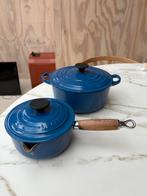 Le Creuset - Braadpan 20 cm & Steelpan 16cm - Blauw, Huis en Inrichting, Keuken | Potten en Pannen, Gebruikt, Ophalen of Verzenden