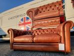 Chesterfield bank in nieuwstaat, cognac kleur leer, Ophalen, Gebruikt, Leer, Chesterfield