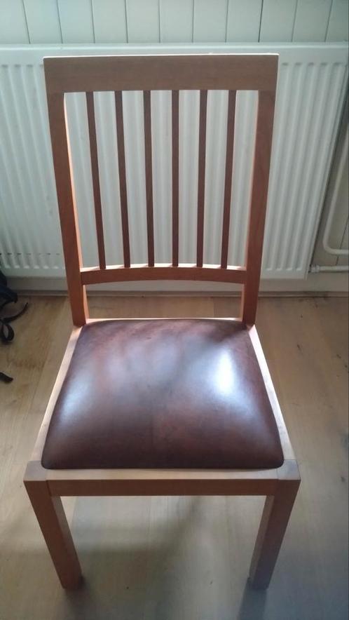 Massief kersenhouten  eetkamerstoel, 6 stuks, Huis en Inrichting, Stoelen, Gebruikt, Vijf, Zes of meer stoelen, Leer, Bruin, Ophalen
