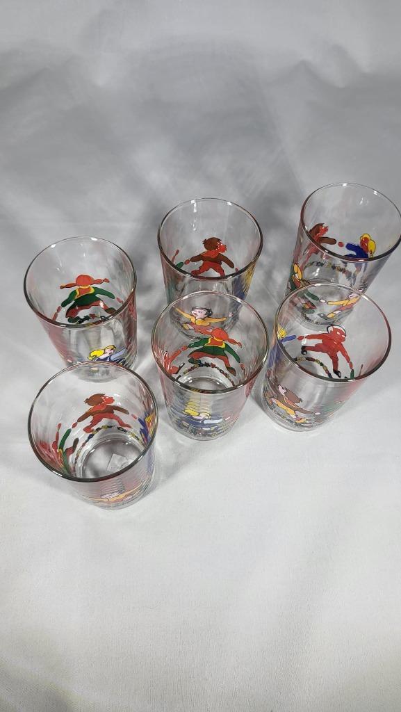Vintage glazen – set van 6 met kindermotief, Antiek en Kunst, Antiek | Glas en Kristal, Ophalen of Verzenden