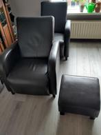Twee zwart leren fauteuils te koop, Huis en Inrichting, Fauteuils, Minder dan 75 cm, Gebruikt, Ophalen of Verzenden, Hout