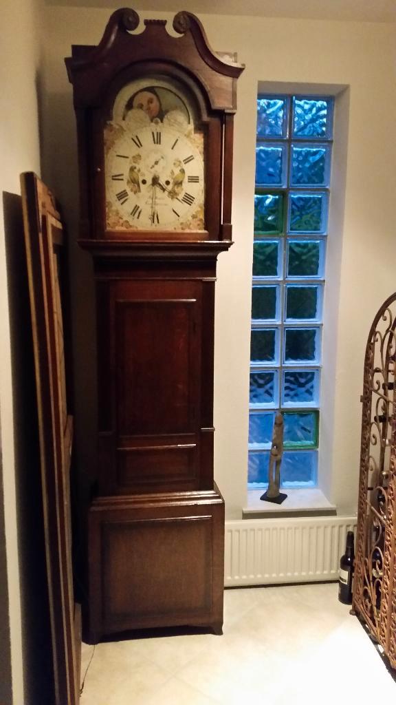 Antieke Engelse staande klok, L 220 - Br 53,5 cm, Antiek en Kunst, Antiek | Klokken, Ophalen