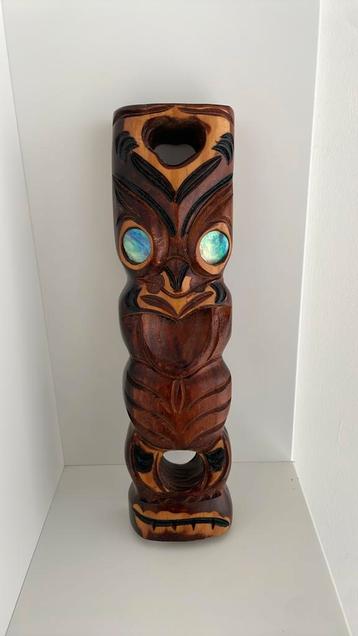 Maori Nieuw-Zeeland Tiki Houtsnijwerk Abalone Ogen Vintage   beschikbaar voor biedingen