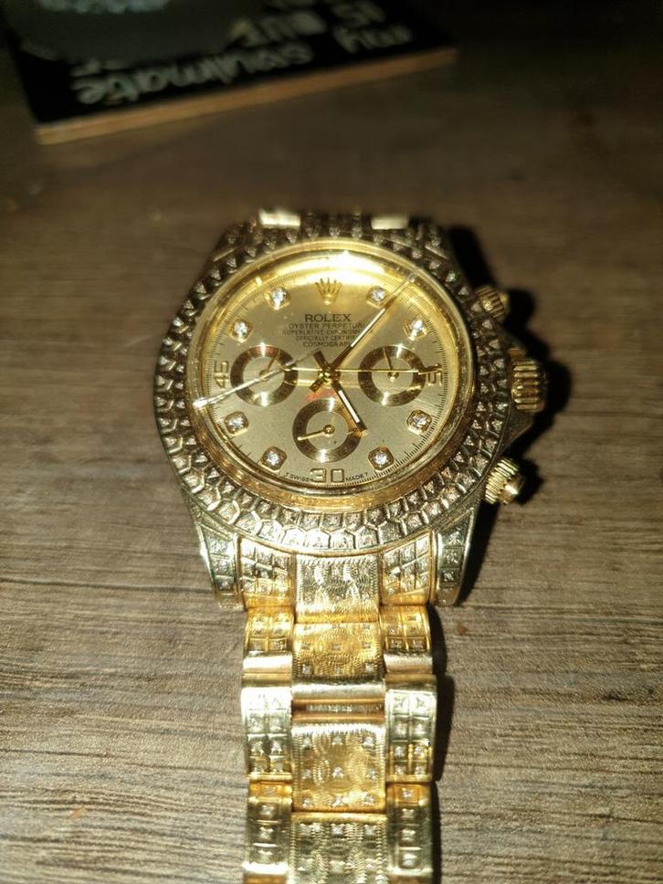 14 Karaat Gouden Rolex Daytona vol diamantjes, Sieraden, Tassen en Uiterlijk, Horloges | Heren, Zo goed als nieuw, Rolex, Goud