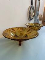 Vintage, brocante glazen schalen, amberkleurig, art deco, Gebruikt, -, -, Rond