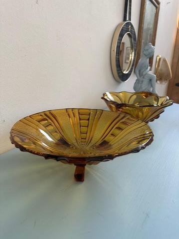 Vintage, brocante glazen schalen, amberkleurig, art deco beschikbaar voor biedingen