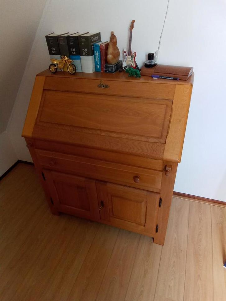 Massief eikenhouten secretaire bureau izgst, Huis en Inrichting, Bureaus, Gebruikt, Ophalen