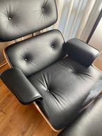 Aemes stoel met hocker, Huis en Inrichting, Stoelen, Ophalen, Zwart, Leer, Zo goed als nieuw