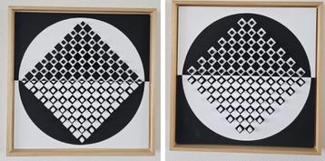 2 x Walter Maas kunstwerk hout-acryl 40x40cm - izgst beschikbaar voor biedingen