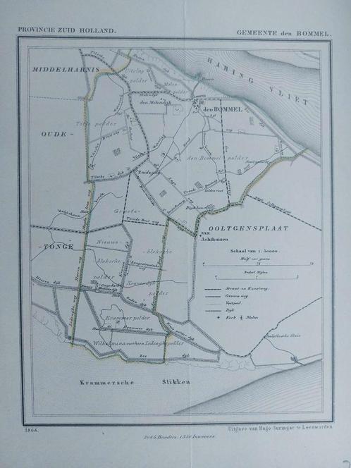 AG25 / Litho van J. Kuyper uit 1868 van Den Bommel ZH, Antiek en Kunst, Kunst | Litho's en Zeefdrukken, Ophalen of Verzenden