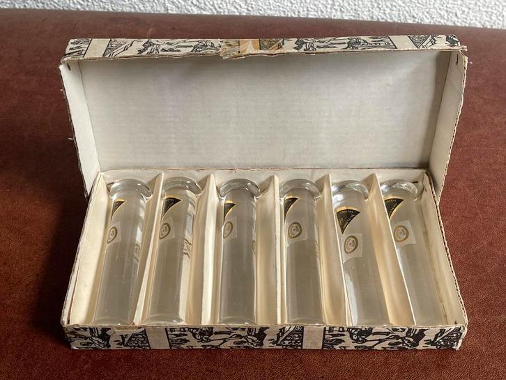 6 messenleggers van loodkristal uit Hongarije in doos, Antiek en Kunst, Curiosa en Brocante, Ophalen of Verzenden