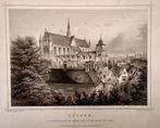 Leiden;GravureHooglandsche Kerk, van de Burcht te zien, 1860, Antiek en Kunst, Kunst | Etsen en Gravures, Ophalen of Verzenden