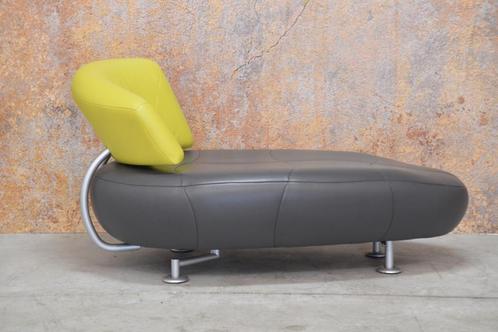 ZGAN fraaie grijze leren Leolux Kikko design chaise longue, Huis en Inrichting, Fauteuils, Zo goed als nieuw, Leer, Metaal, 125 cm of meer