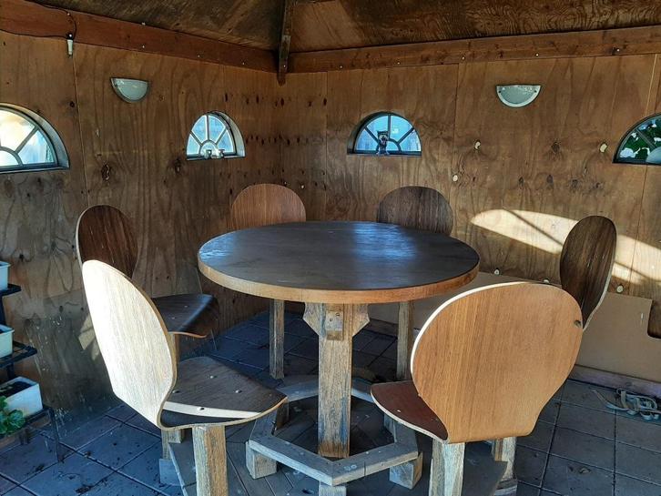 Bartafel met barstoelen voor jagershut, mancave of cafe, Huis en Inrichting, Barren, Gebruikt, Ophalen