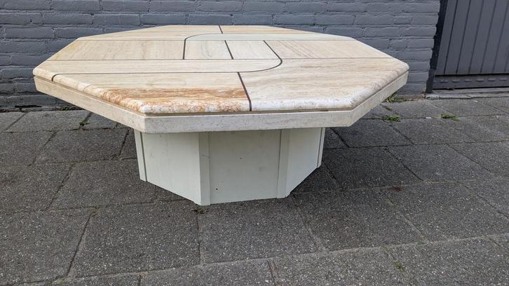 Vintage stenen salontafel travertin achthoek 109cm B 40cm H, Huis en Inrichting, Tafels | Salontafels, Ophalen