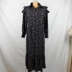 Loavies Zwarte Bloemenprint, Rucheschouders Gelaagde Zoom XS, Kleding | Dames, Jurken, Verzenden, Zwart, Loavies, N.v.t