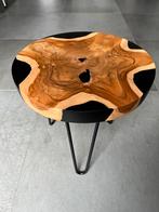 Unieke handgemaakte bijzettafels - Teak & epoxy - made in NL, Huis en Inrichting, Tafels | Bijzettafels, Ophalen, Minder dan 45 cm