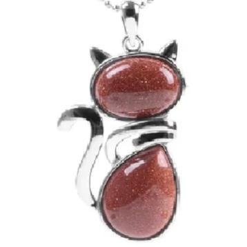 Goldstone natuursteen poes / kat hanger incl. ketting beschikbaar voor biedingen