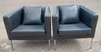Set van 2 leren fauteuils, Huis en Inrichting, Fauteuils, Gebruikt, 75 tot 100 cm, Ophalen of Verzenden, Metaal