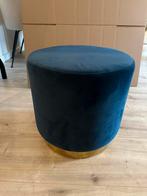 Poef velvet blauw goud 40x38, Huis en Inrichting, Banken | Voetenbanken en Poefen, Minder dan 50 cm, Rond, Stof, Minder dan 50 cm