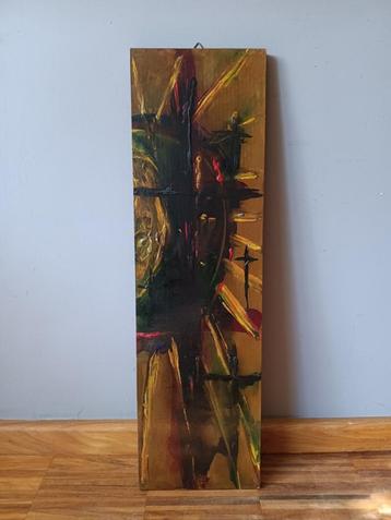 Authentiek vintage schilderij op hout, 1963 beschikbaar voor biedingen