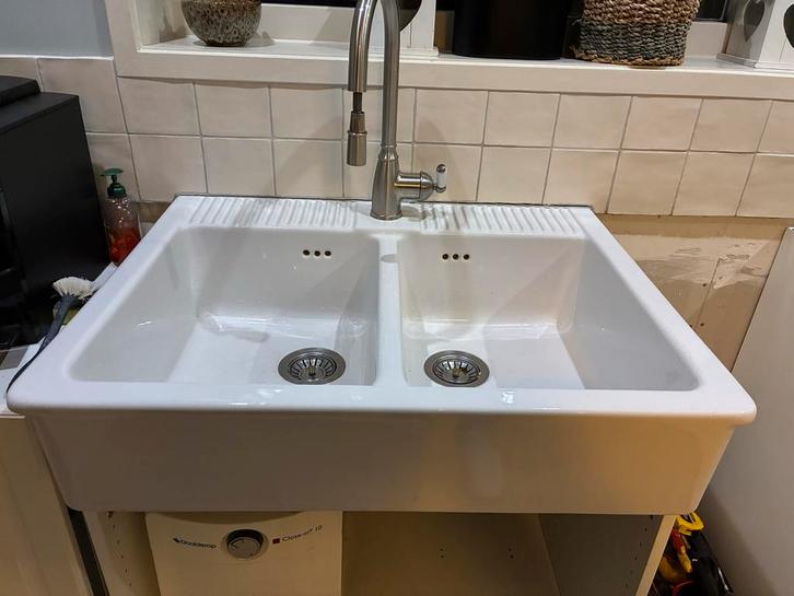 Wastafel met dubbele bak, Huis en Inrichting, Keuken | Keukenelementen, Zo goed als nieuw, Minder dan 100 cm, 100 tot 150 cm, 50 tot 75 cm