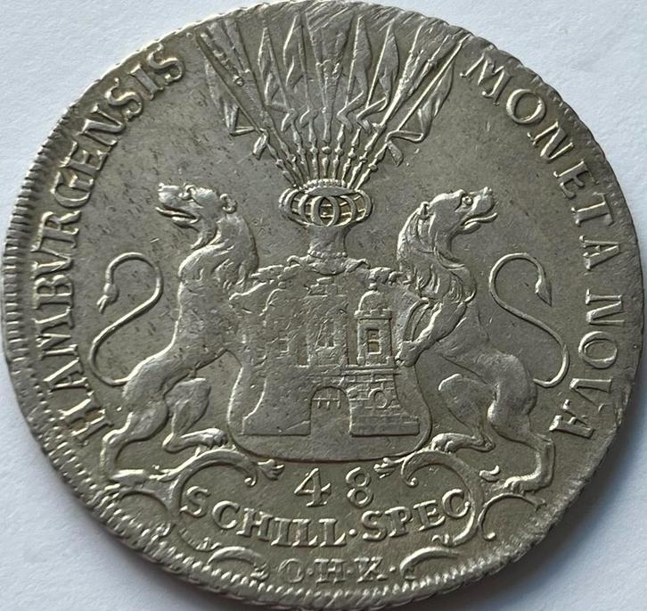 Hamburg zeldzame en mooie thaler 1763, Postzegels en Munten, Munten | Europa | Niet-Euromunten, Losse munt, Duitsland, Zilver