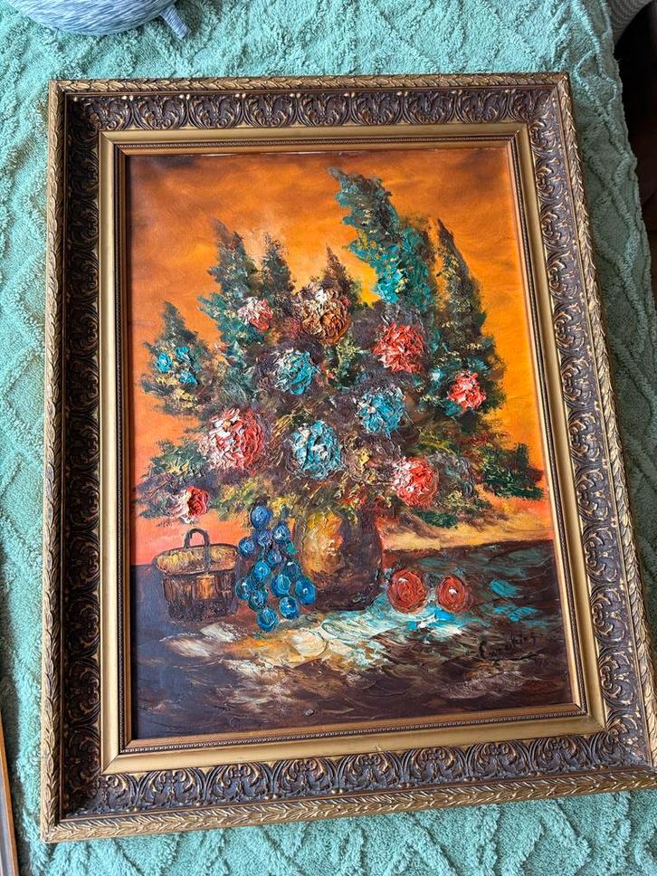 Bloemstilleven met fruit, olieverf op doek, Antiek en Kunst, Kunst | Schilderijen | Klassiek, Ophalen