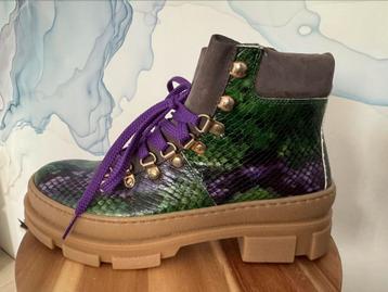 Stokton leren enkellaarsjes/boots leer mt 37 paars/groen beschikbaar voor biedingen