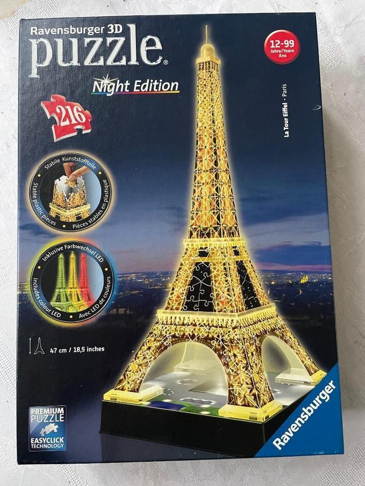 3d puzzel Eiffeltoren Night Edition, Hobby en Vrije tijd, Denksport en Puzzels, Zo goed als nieuw, Rubik's of 3D-puzzel, Minder dan 500 stukjes