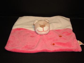 DOUKIDOU BEER KNUFFELDOEKJE VELOURS ROZE/WIT MET IN HET MIDD beschikbaar voor biedingen
