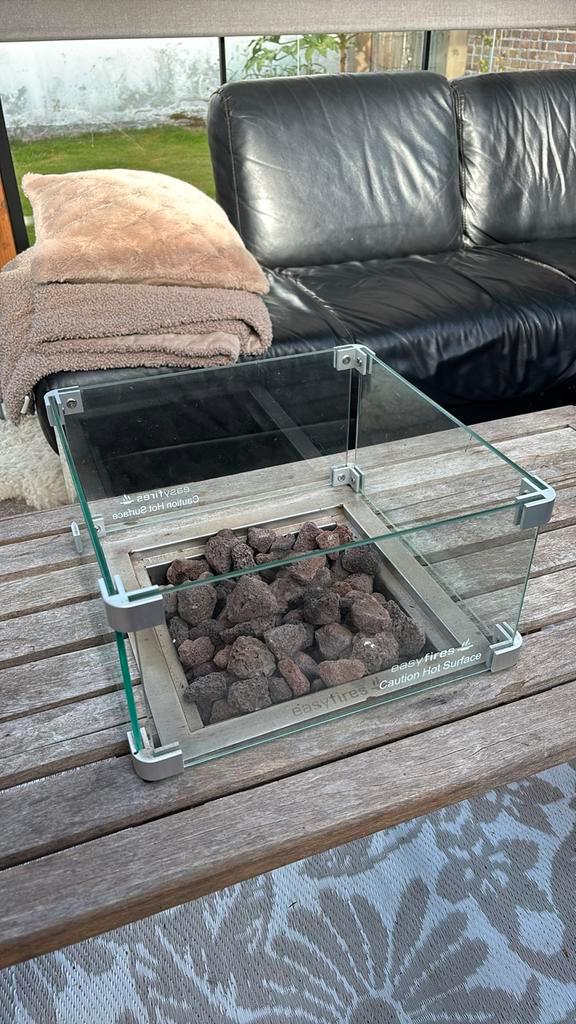 Easyfires 30x30cm tafel haard + glazen ombouw, Tuin en Terras, Vuurtafels, Gebruikt, Ophalen of Verzenden