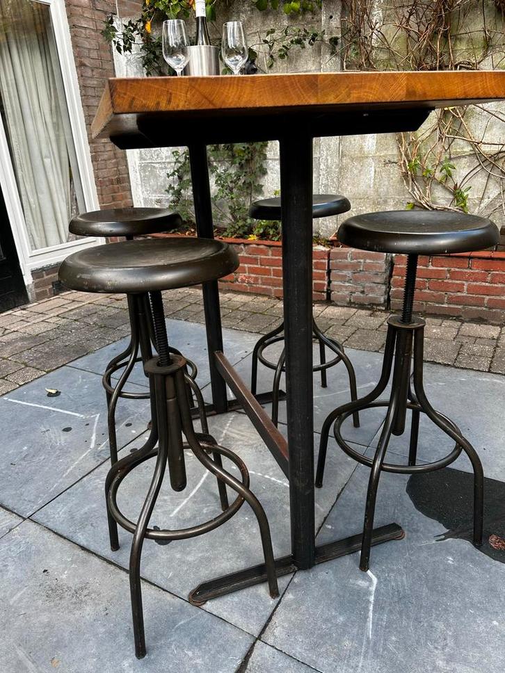 4 Zwartstalen Piano Krukken - Verstelbaar, Tuin en Terras, Tuintafels, Gebruikt, Rond, Metaal, Ophalen