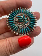 X548 Prachtig zilveren item Zuni tribe Navajo Eva Wyaco, Ophalen of Verzenden, Zilver, Hanger, Met edelsteen