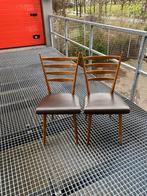 Set van 2 houten eetkamerstoelen met bruine zitting, Huis en Inrichting, Stoelen, Ophalen, Gebruikt, Twee, Bruin
