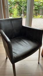 Eetk.stoelen 2 taupekleur leder roestvr.st.poten, Huis en Inrichting, Ophalen of Verzenden, Zo goed als nieuw