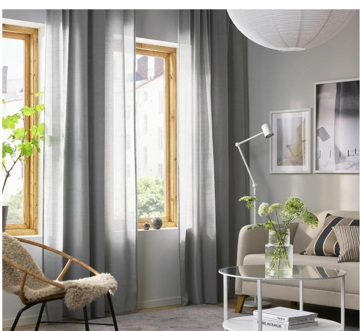 Gordijnen grijs 145 cm breed x 300 cm lang, Huis en Inrichting, Stoffering | Gordijnen en Lamellen, Nieuw, 200 cm of meer, 100 tot 150 cm