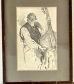 Tekening van een bassist, Antiek en Kunst, Ophalen of Verzenden