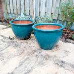 2 blauwe potten diameter 40 cm, Tuin en Terras, Bloempotten, Ophalen