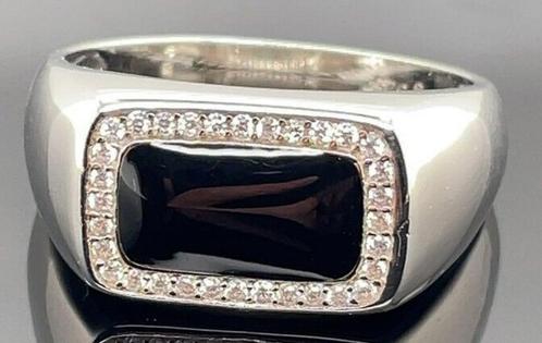 Nieuwe massief zilveren heren zegelring, Sieraden, Tassen en Uiterlijk, Ringen, Nieuw, Heer, 19 tot 20, Zwart, Zilver, Met edelsteen