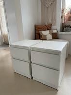 Twee witte IKEA Malm nachtkastjes, Huis en Inrichting, Ophalen, Overige materialen, Minder dan 50 cm, Gebruikt