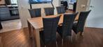 6x Luxe Antraciet Eetkamerstoelen Echt Leer – Metalen Poten, Huis en Inrichting, Stoelen, Ophalen, Zo goed als nieuw, Metaal, Tijdloos