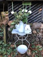 unieke vintage emaille wastafel compleet met lampetstel, Ophalen of Verzenden