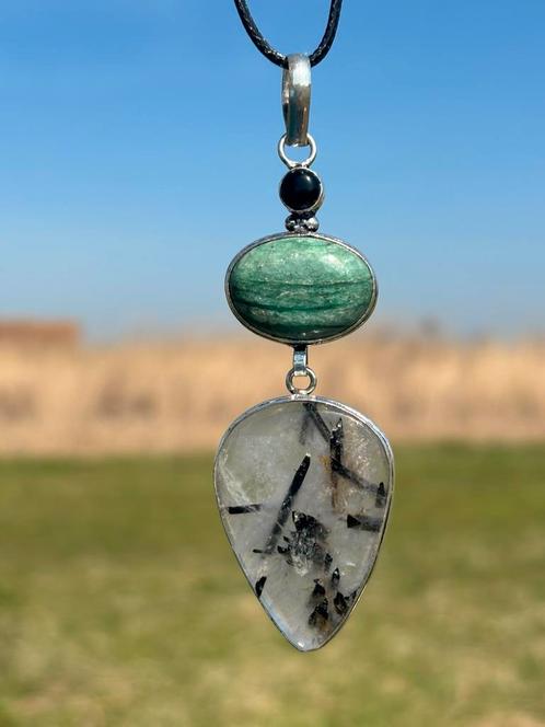 Amazoniet Rutielkwarts EdelsteenKetting Leer, Sieraden, Tassen en Uiterlijk, Edelstenen, Nieuw, Ophalen of Verzenden
