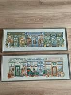 2x Permin ‘winkels’ geborduurd en ingelijst 68x 26cm, Ophalen of Verzenden