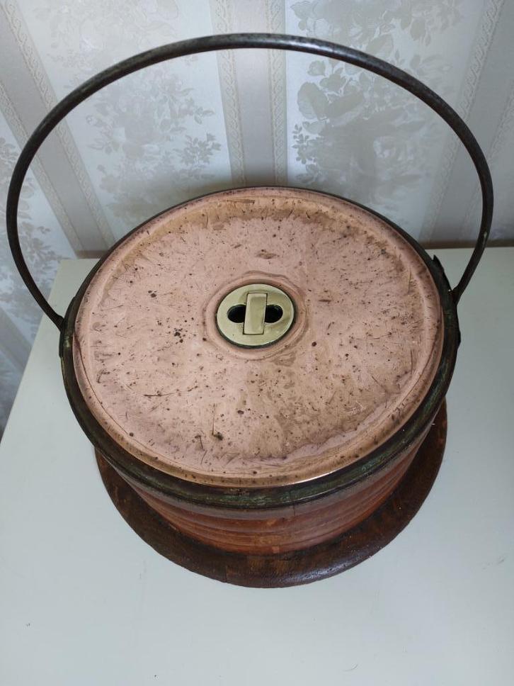 antieke houten stoof met koperen waterbak, jaren '20/30, Antiek en Kunst, Antiek | Woonaccessoires, Ophalen of Verzenden